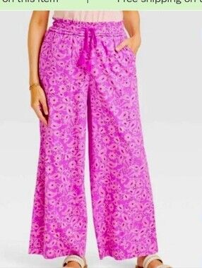 Knox Rose Bright Pink Paisley Drawstring Wide-Leg Pants🎈